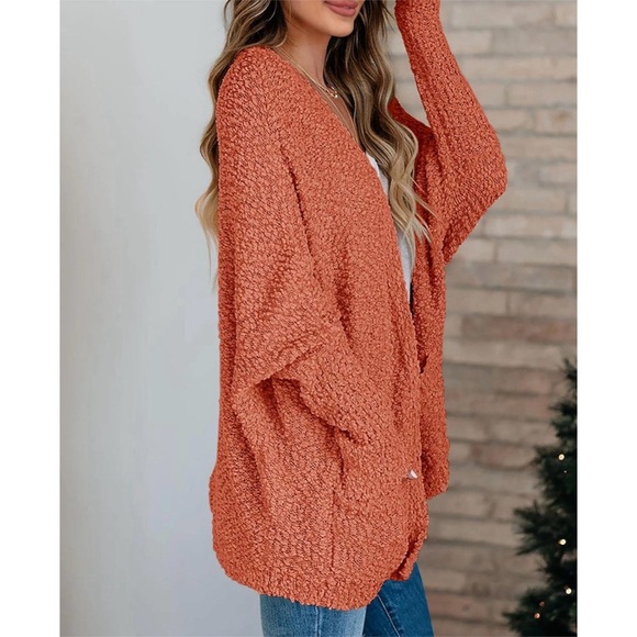 🎲 452. Womens Chunky Popcorn Cardigan Oversized Open Batwing Fuzzy Knit Sweater - Picture 5 of 7